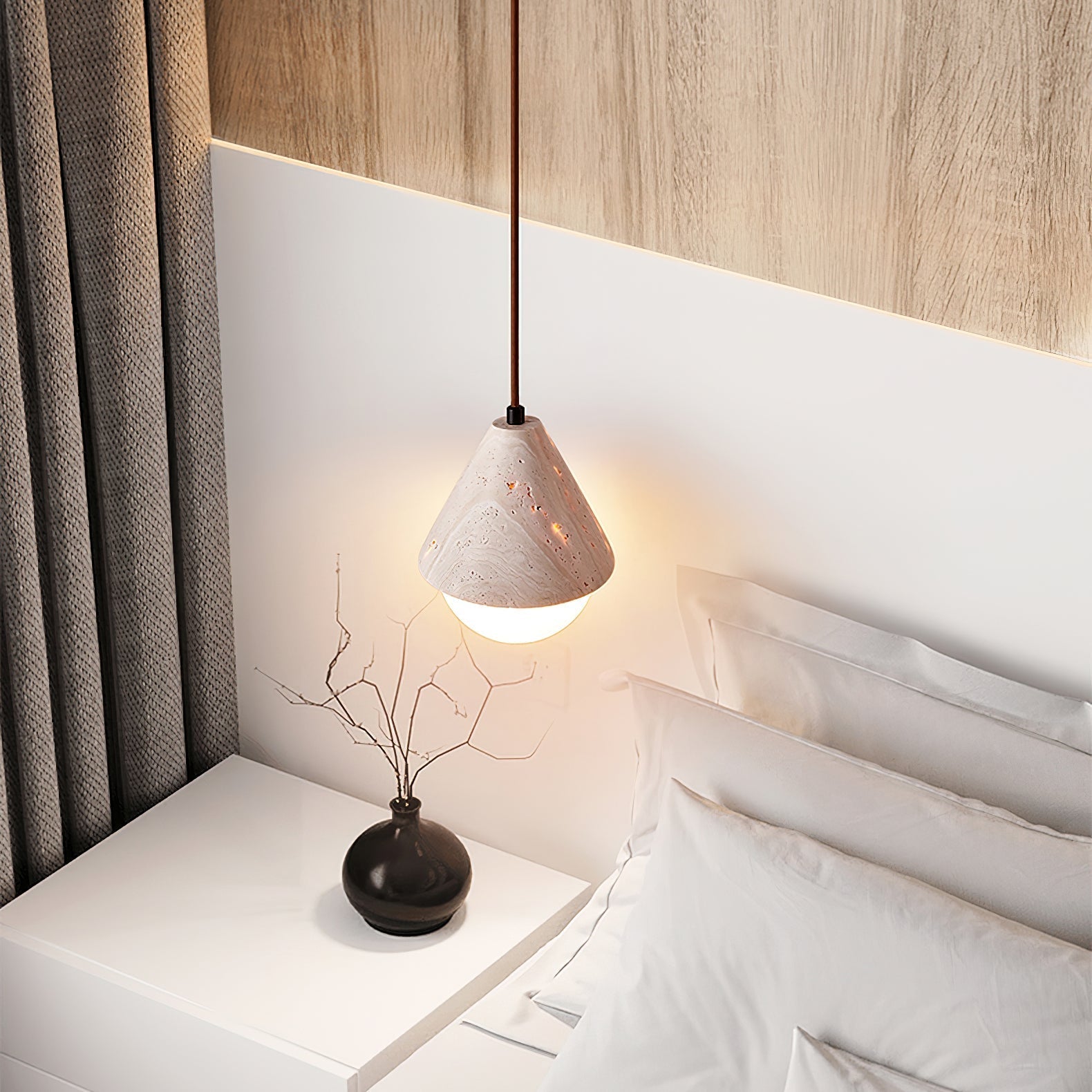 Aslo Pendant Lamp Dia 6.3″ x H 7.9″ / Yellow Travertine & White pendant Lamp