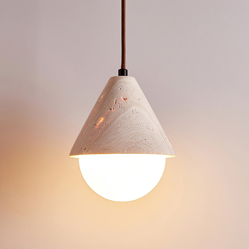 Aslo Pendant Lamp Dia 6.3″ x H 7.9″ / Yellow Travertine & White pendant Lamp