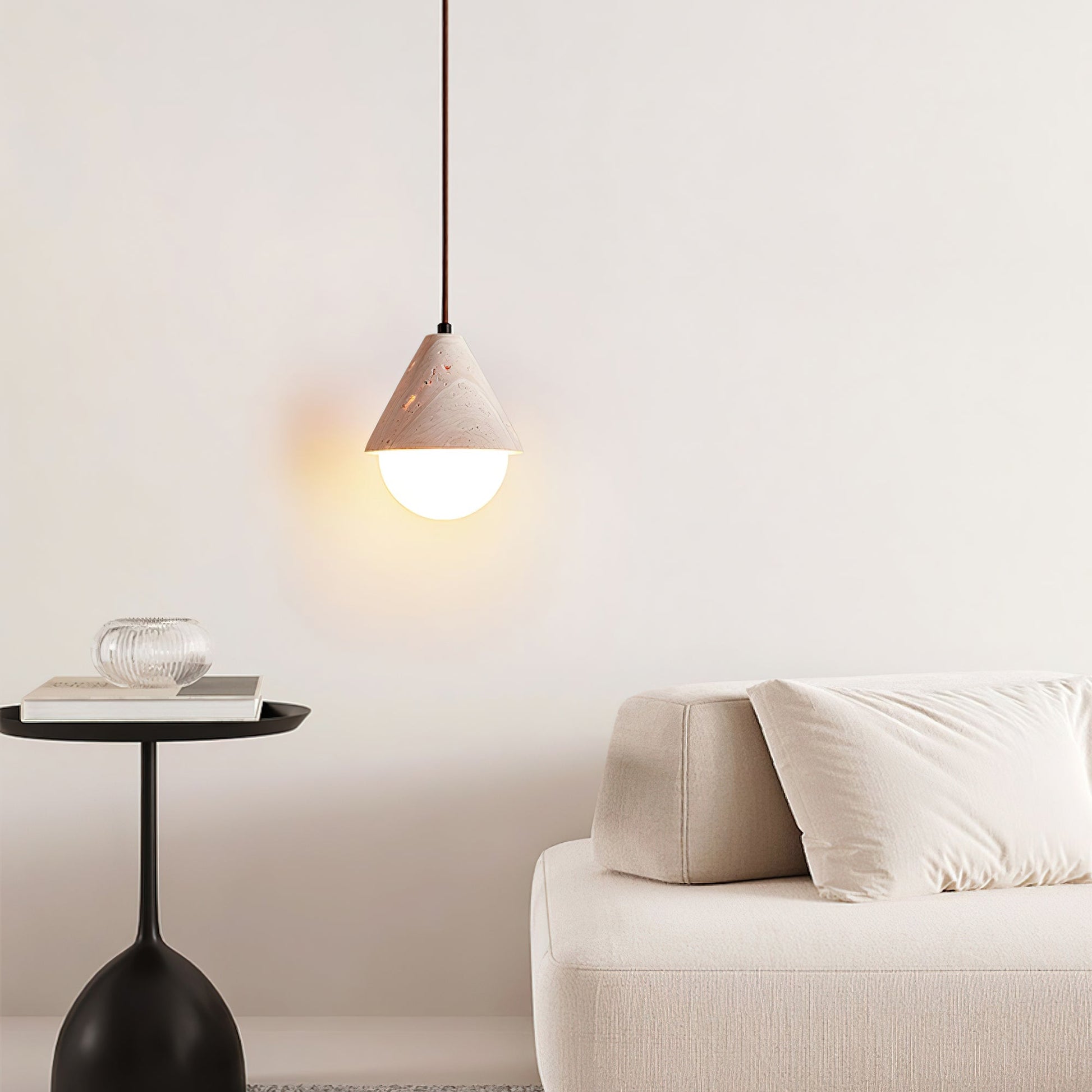 Aslo Pendant Lamp Dia 6.3″ x H 7.9″ / Yellow Travertine & White pendant Lamp
