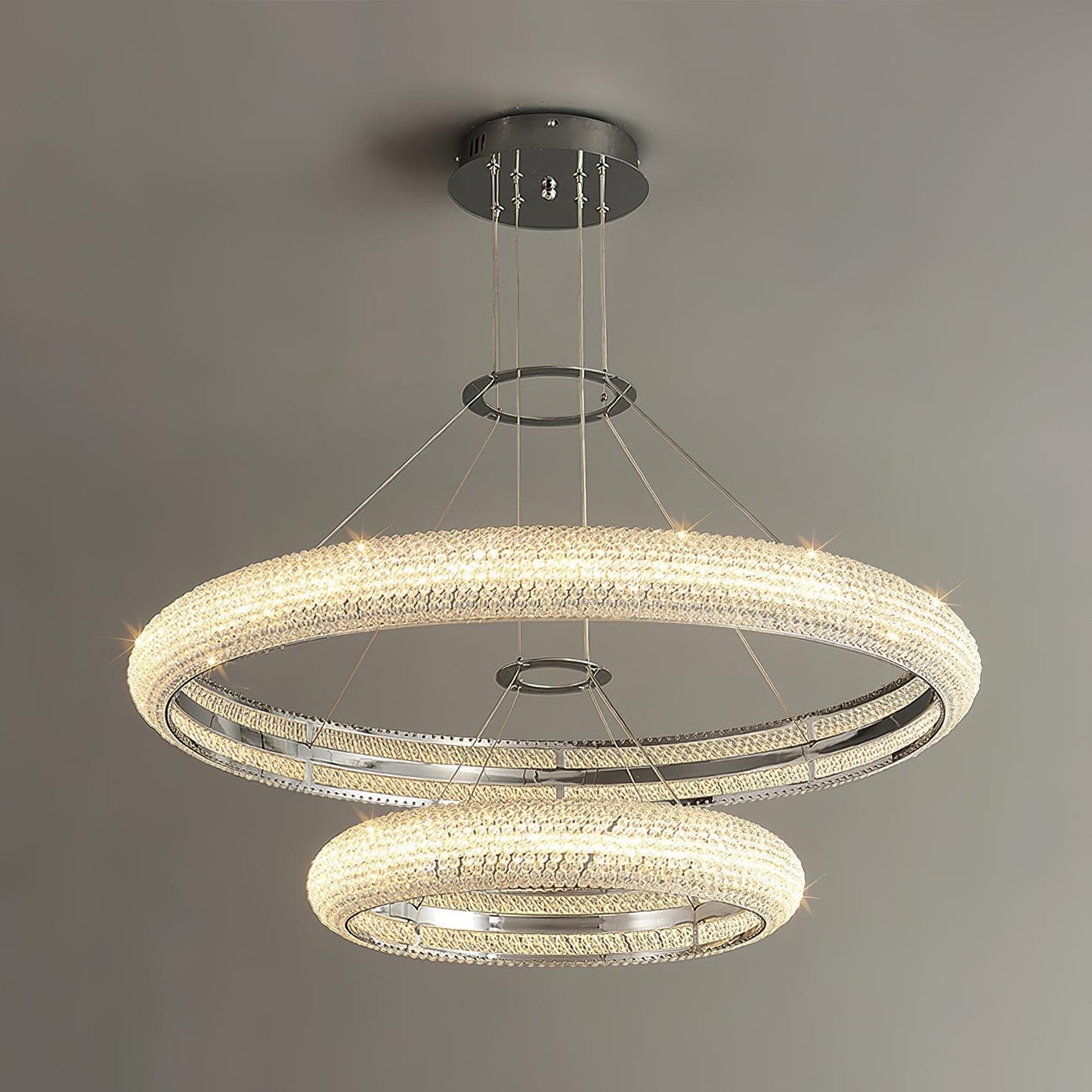 Asscher Ring Chandelier ? 17.7″ + 31.5″ / Dia 45cm + 80cm / Chrome / Warm White Chandelier