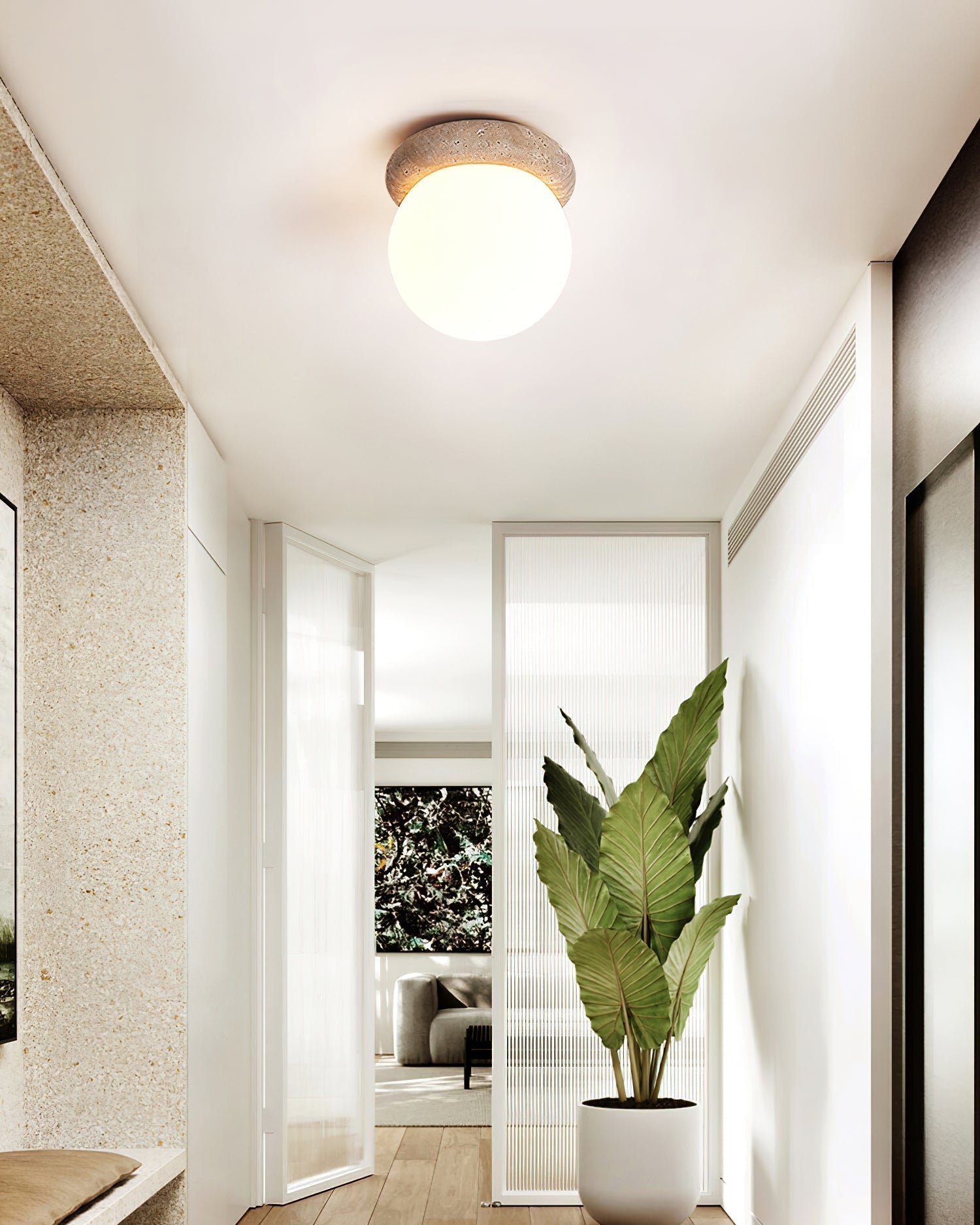 Asteroid Ceiling Lamp Dia 6.3″ x H 6.3″ / Yellow Travertine & White Ceiling lamp