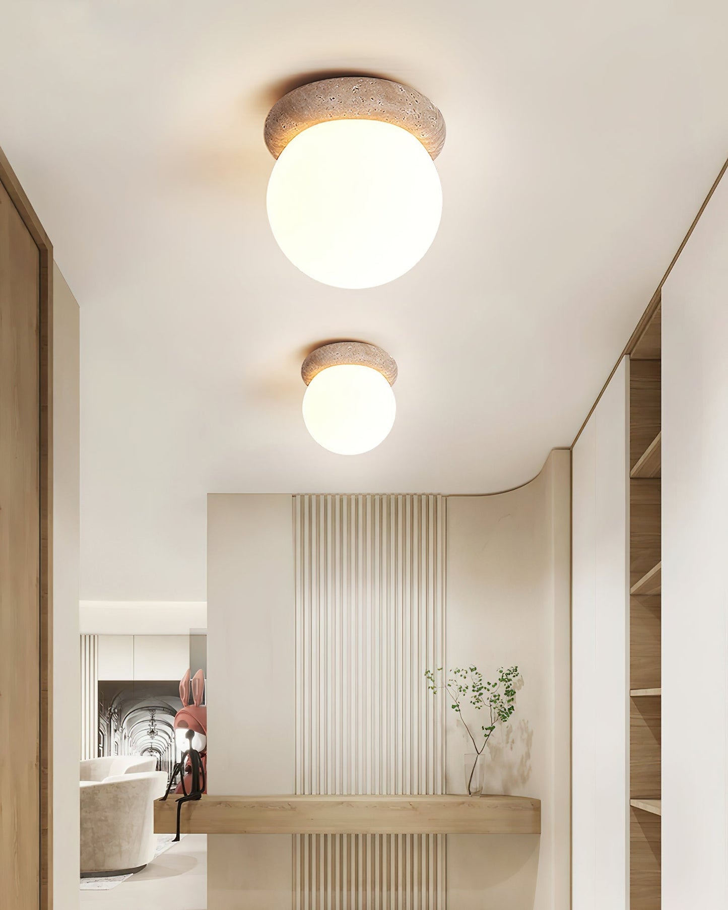 Asteroid Ceiling Lamp Dia 6.3″ x H 6.3″ / Yellow Travertine & White Ceiling lamp