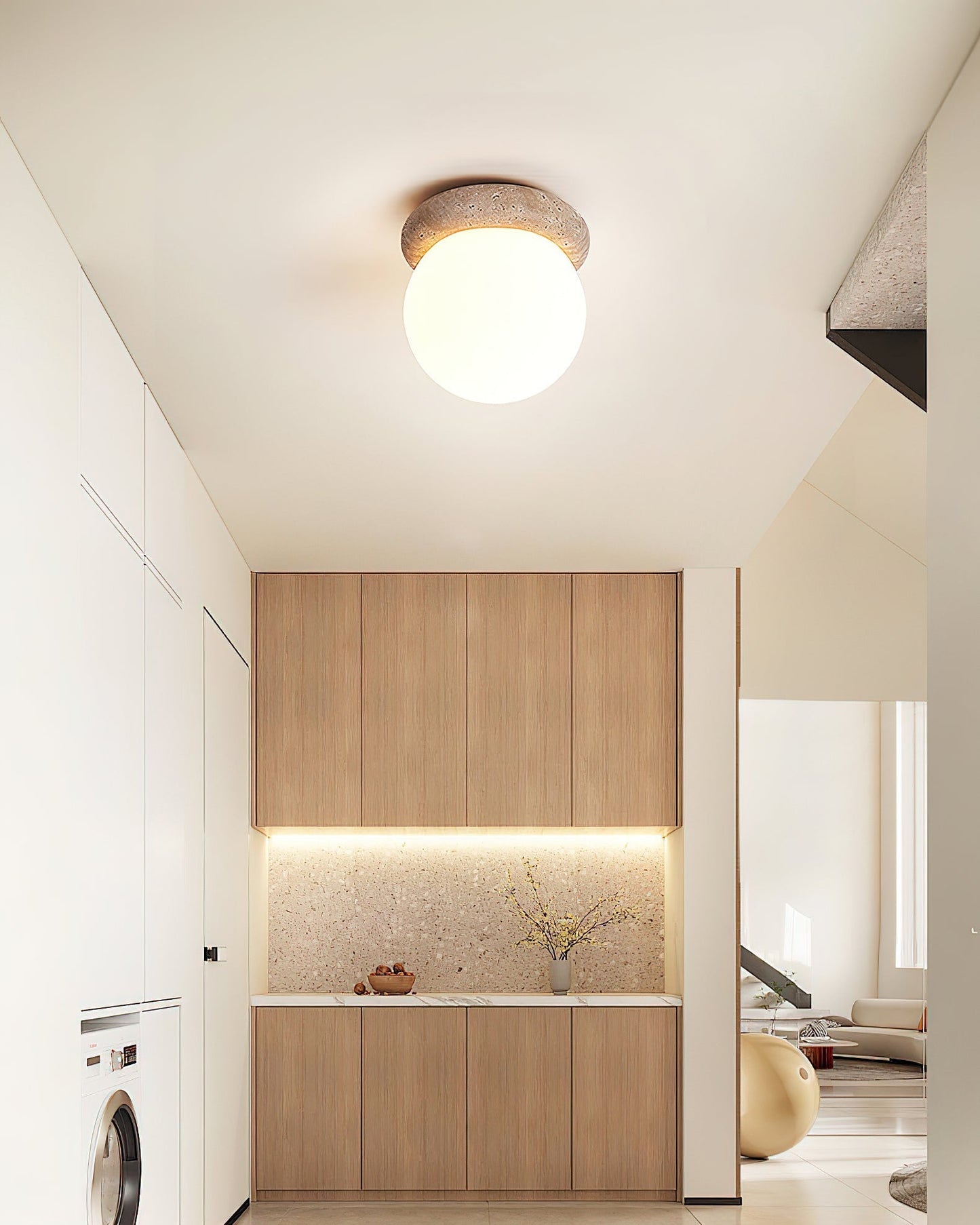 Asteroid Ceiling Lamp Dia 6.3″ x H 6.3″ / Yellow Travertine & White Ceiling lamp