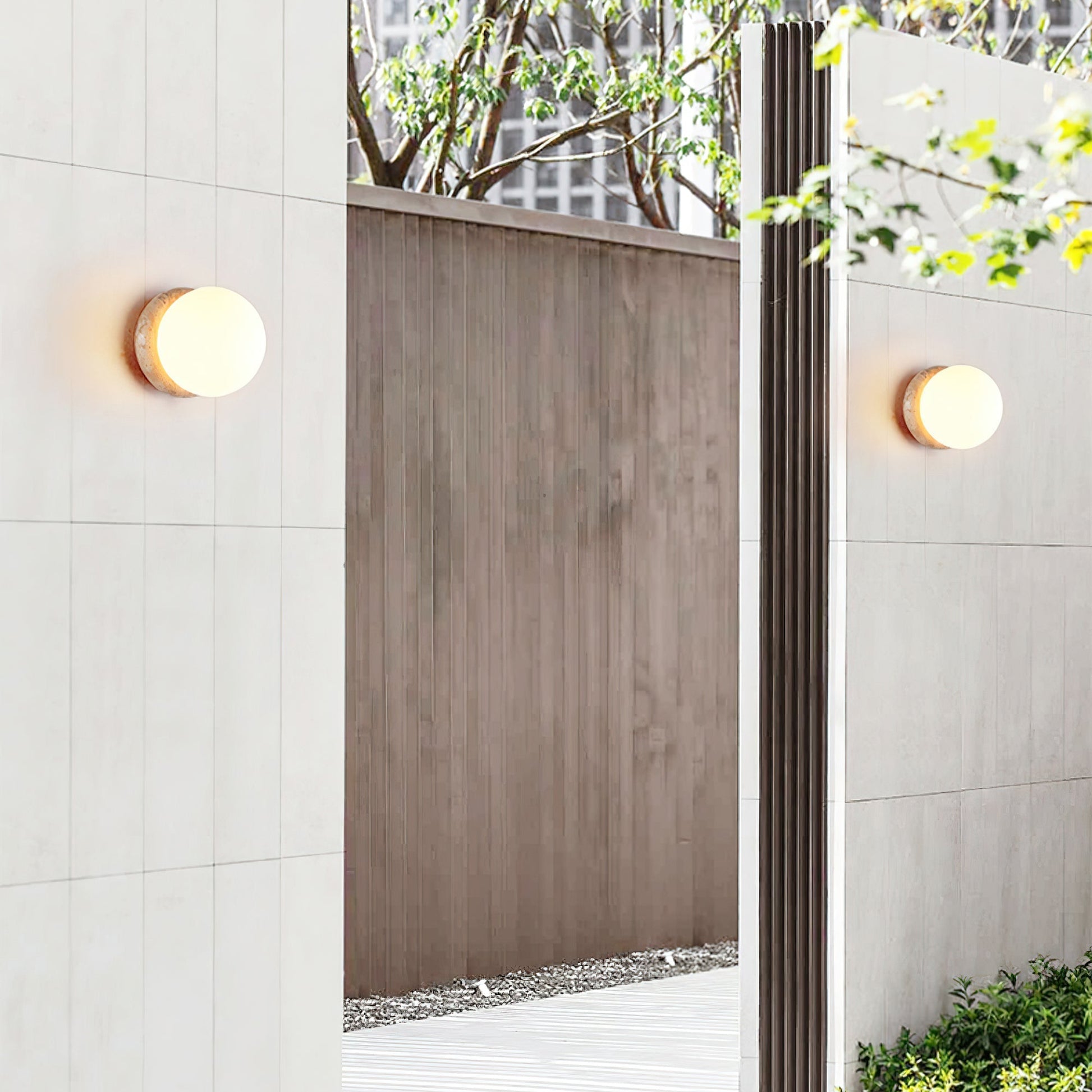 Asteroid Wall Light Dia 6.3″ x H 6.3″ / Yellow Travertine & White / Warm Light Wall lamp