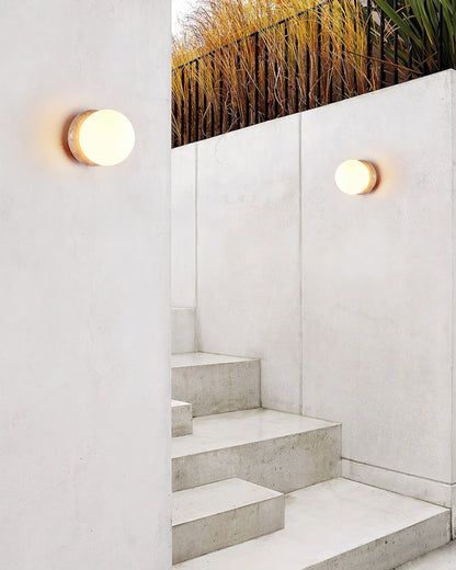 Asteroid Wall Light Dia 6.3″ x H 6.3″ / Yellow Travertine & White / Warm Light Wall lamp