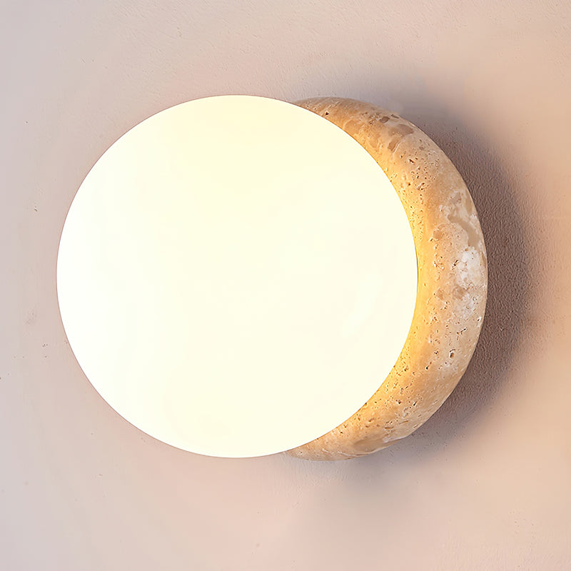 Asteroid Wall Light Dia 6.3″ x H 6.3″ / Yellow Travertine & White / Warm Light Wall lamp