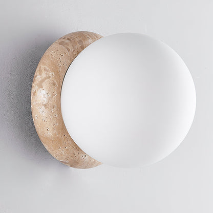 Asteroid Wall Light Dia 6.3″ x H 6.3″ / Yellow Travertine & White / Warm Light Wall lamp
