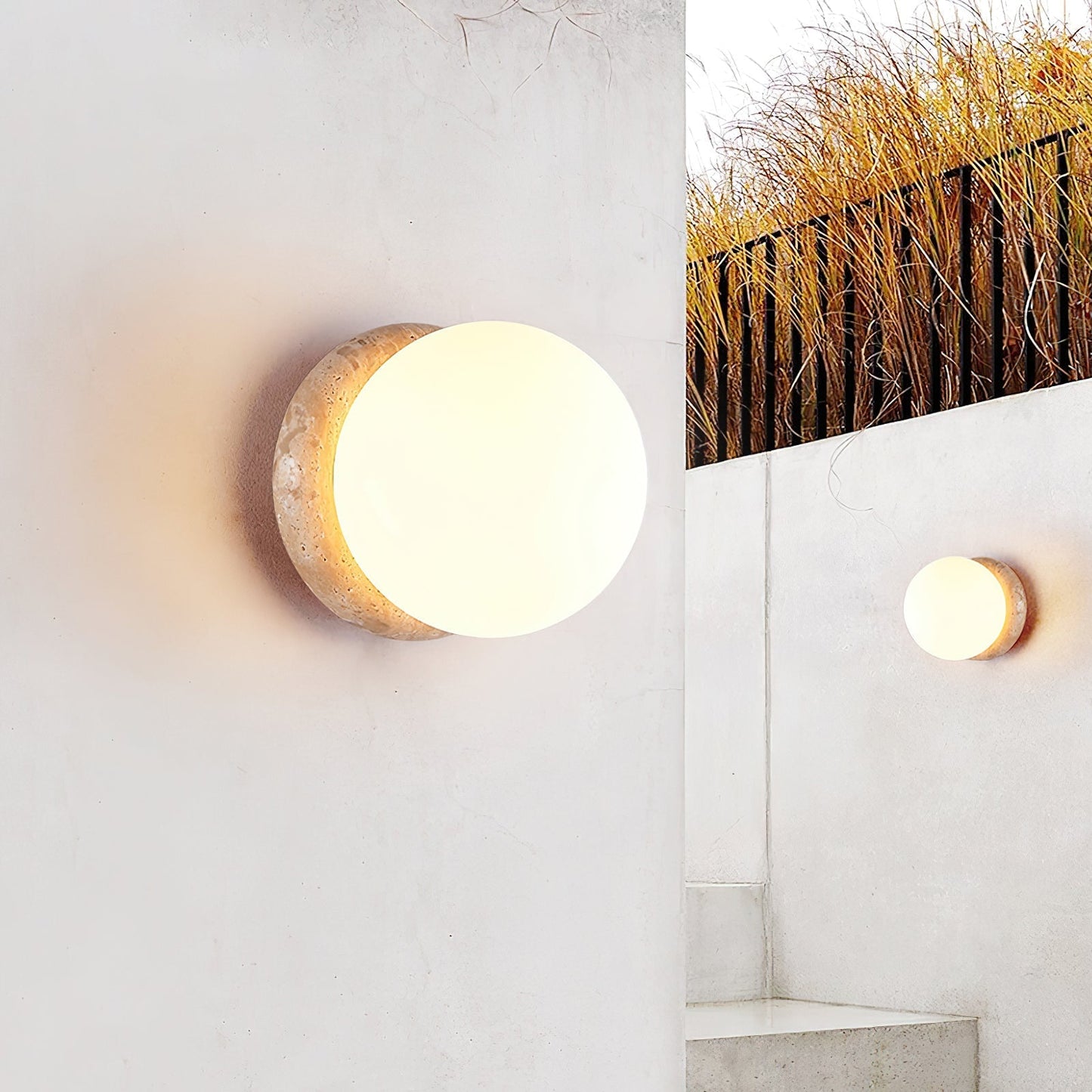 Asteroid Wall Light Dia 6.3″ x H 6.3″ / Yellow Travertine & White / Warm Light Wall lamp