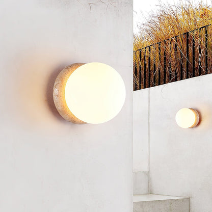 Asteroid Wall Light Dia 6.3″ x H 6.3″ / Yellow Travertine & White / Warm Light Wall lamp