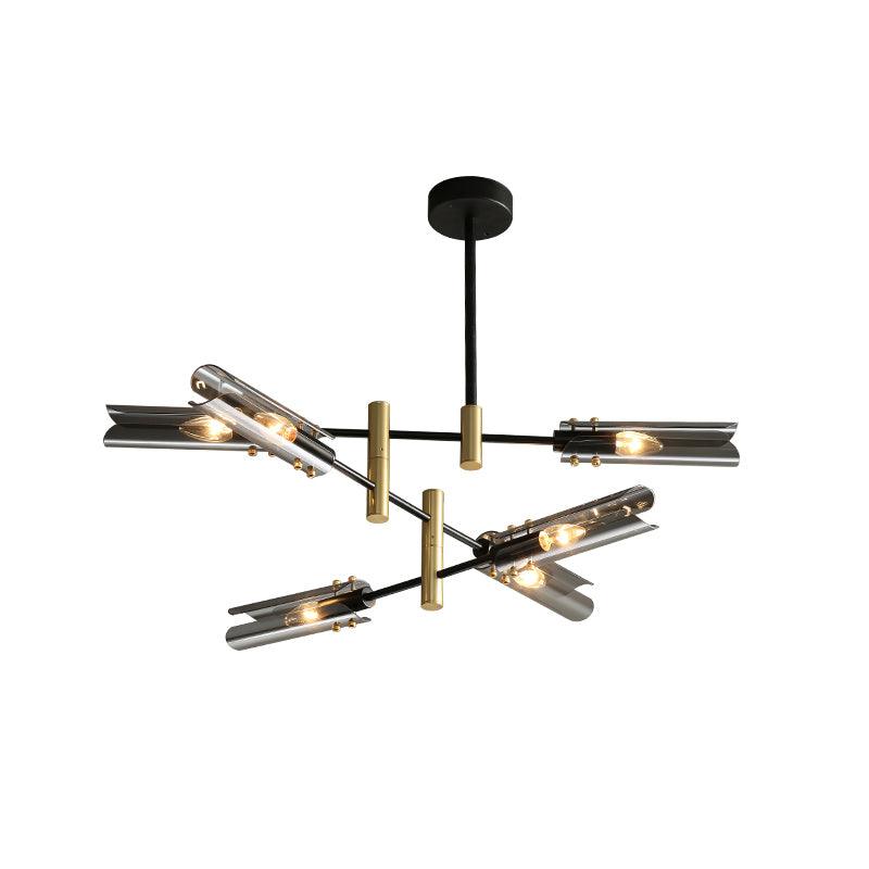 Astrid Double Chandelier 6 heads Φ 34.3″ x H 10.6″ / Dia 87cm x H 27cm / Black + Gold / Smoke gray Chandelier