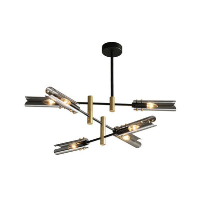 Astrid Double Chandelier 6 heads Φ 34.3″ x H 10.6″ / Dia 87cm x H 27cm / Black + Gold / Smoke gray Chandelier