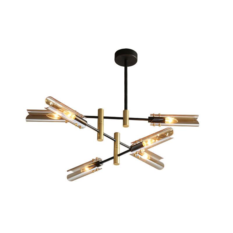 Astrid Double Chandelier 6 heads Φ 34.3″ x H 10.6″ / Dia 87cm x H 27cm / Black + Gold / Brown Chandelier