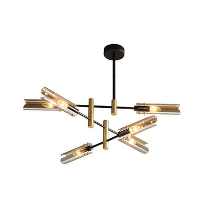 Astrid Double Chandelier 6 heads Φ 34.3″ x H 10.6″ / Dia 87cm x H 27cm / Black + Gold / Brown Chandelier