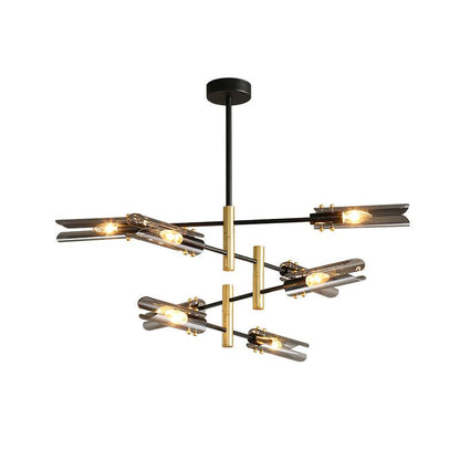 Astrid Double Chandelier 8 heads Φ 36.2″ x H 12.6″ / Dia 92cm x H 32cm / Black + Gold / Smoke gray Chandelier