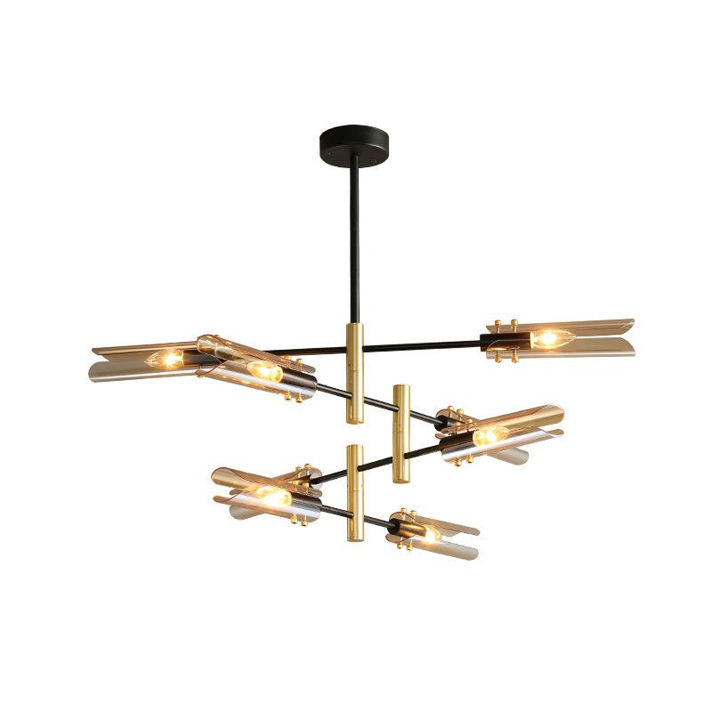 Astrid Double Chandelier 8 heads Φ 36.2″ x H 12.6″ / Dia 92cm x H 32cm / Black + Gold / Brown Chandelier