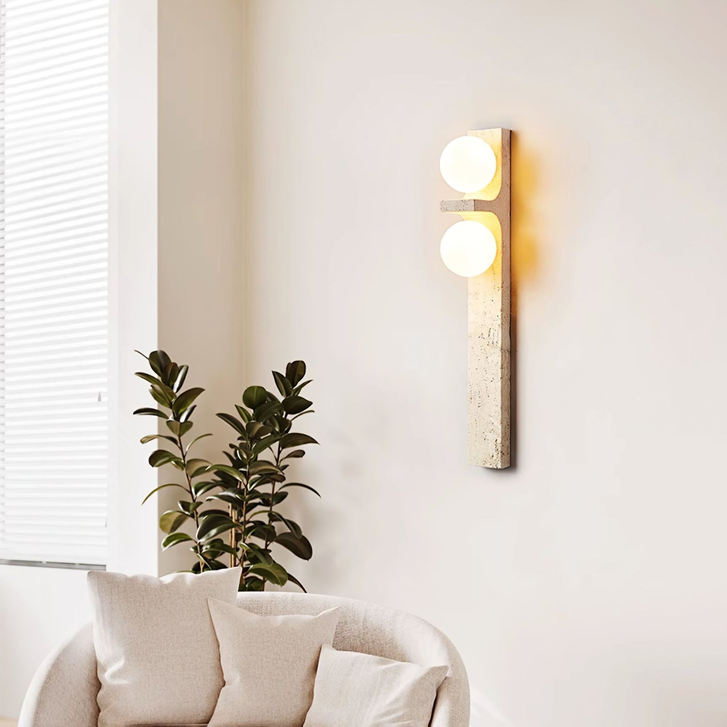 Asymmetrical Travertine Wall Sconce 2-Lights Dia 2.3″ x H 19.7″ / Yellow Travertine 1001 Wall lamp