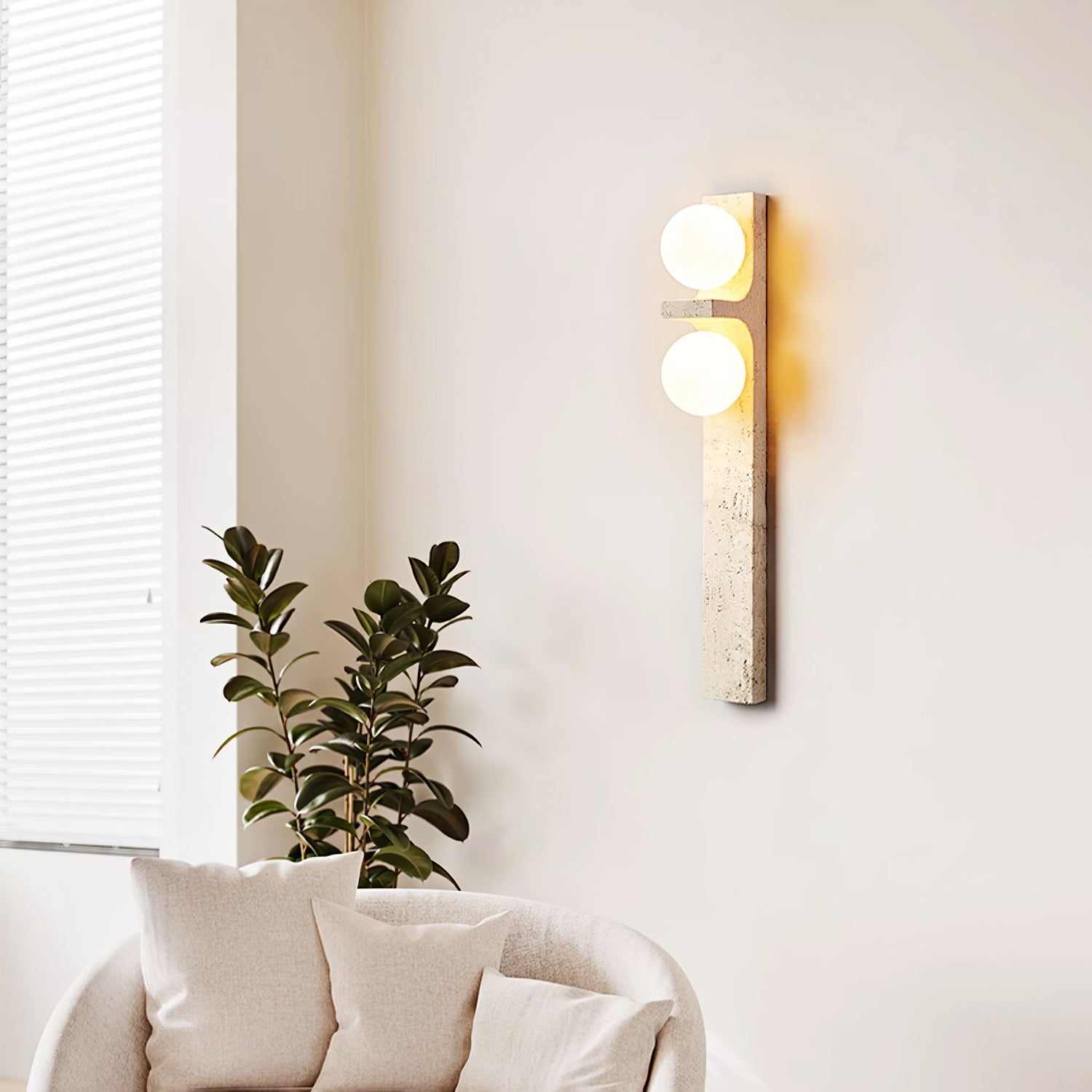 Asymmetrical Travertine Wall Sconce 2-Lights Dia 2.3″ x H 19.7″ / Yellow Travertine 1001 Wall lamp