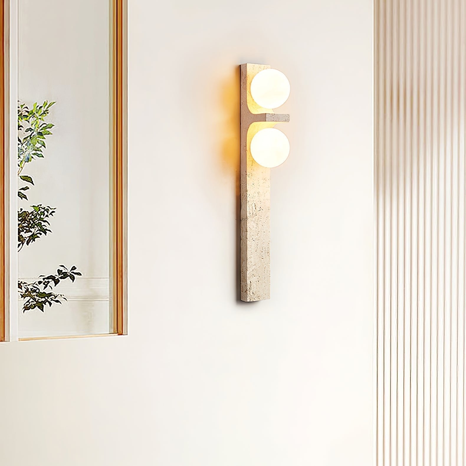 Asymmetrical Travertine Wall Sconce 2-Lights Dia 2.3″ x H 19.7″ / Yellow Travertine 1001 Wall lamp