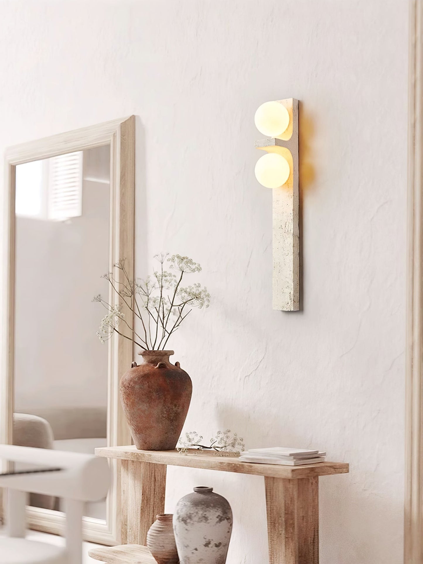 Asymmetrical Travertine Wall Sconce 2-Lights Dia 2.3″ x H 19.7″ / Yellow Travertine 1001 Wall lamp