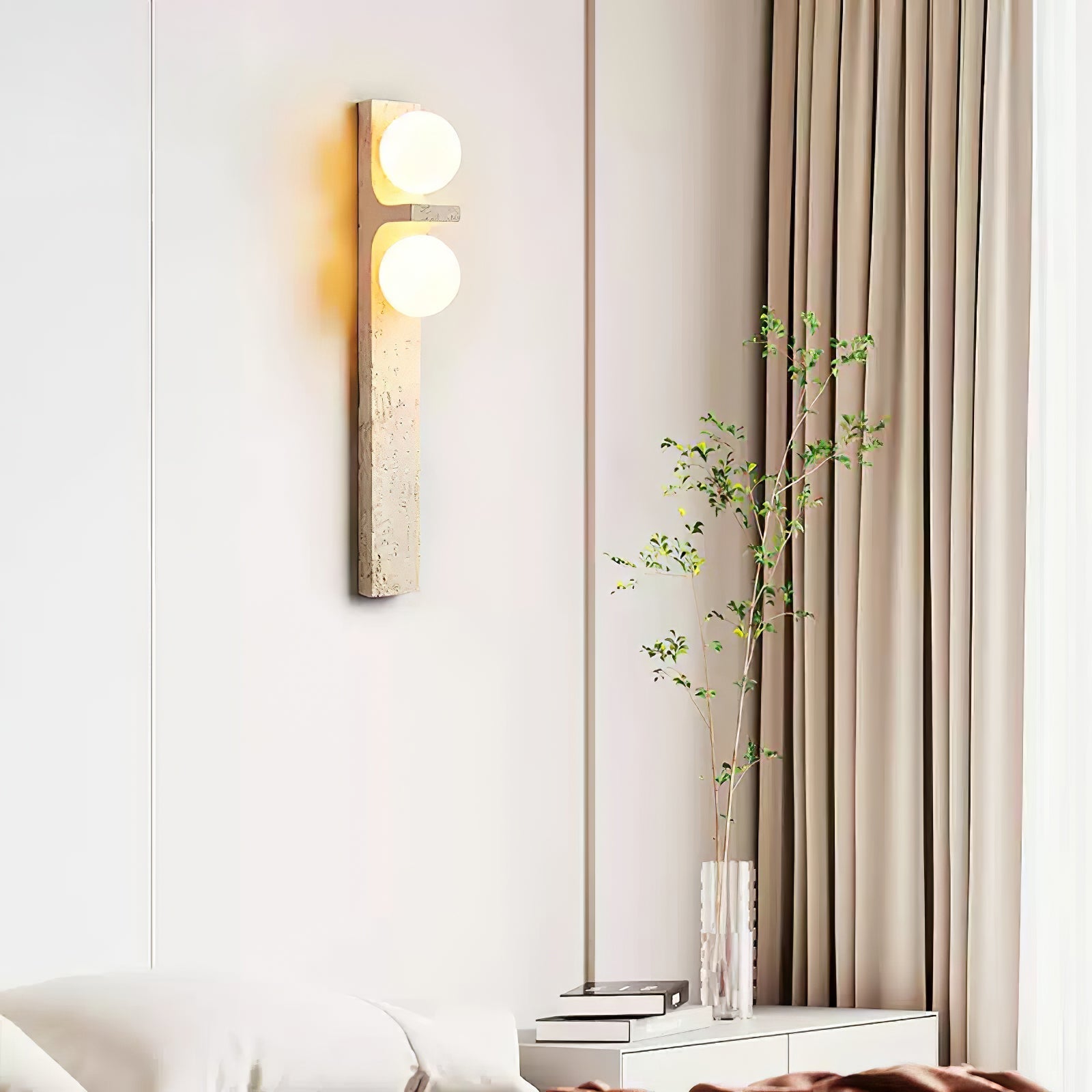 Asymmetrical Travertine Wall Sconce 2-Lights Dia 2.3″ x H 19.7″ / Yellow Travertine 1001 Wall lamp