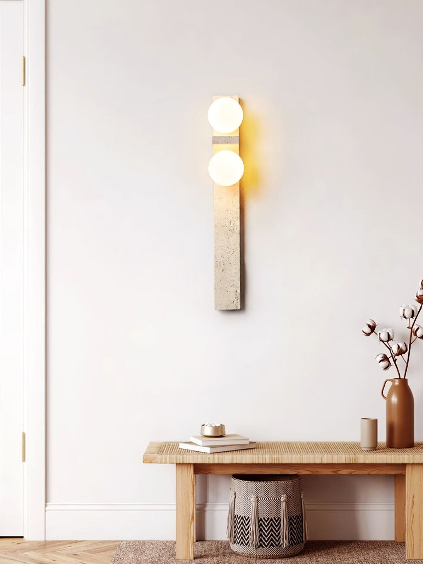 Asymmetrical Travertine Wall Sconce 2-Lights Dia 2.3″ x H 19.7″ / Yellow Travertine 1001 Wall lamp