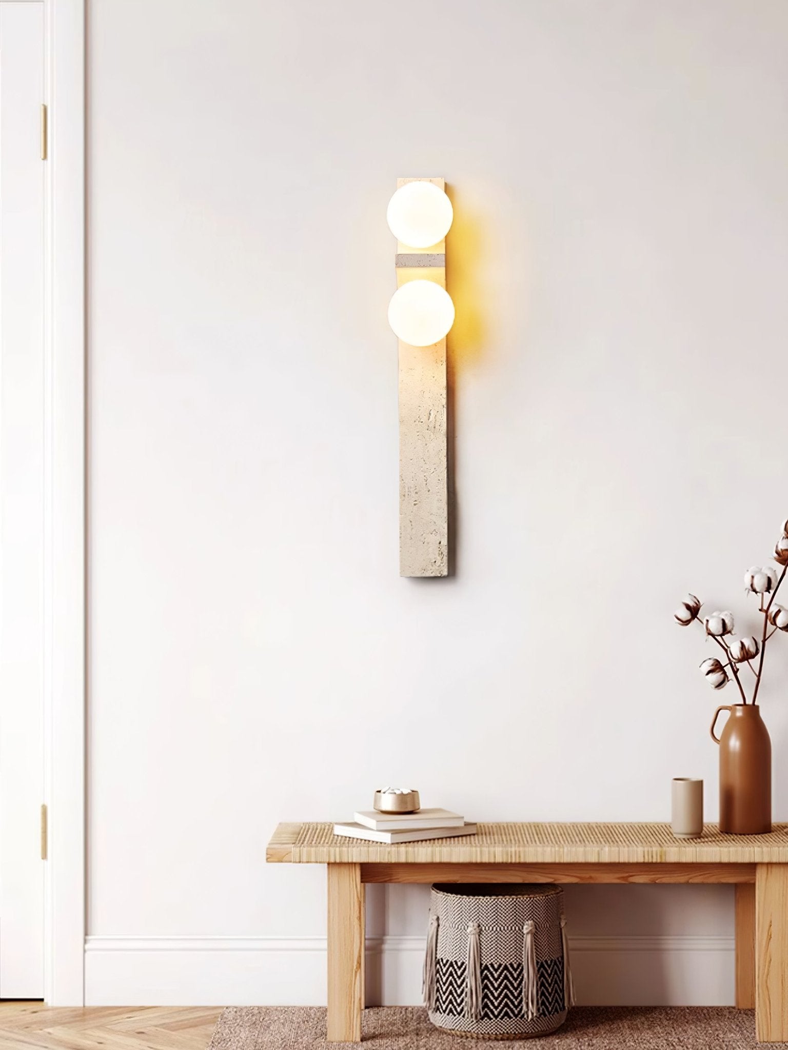 Asymmetrical Travertine Wall Sconce 2-Lights Dia 2.3″ x H 19.7″ / Yellow Travertine 1001 Wall lamp