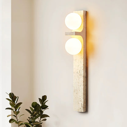 Asymmetrical Travertine Wall Sconce 2-Lights Dia 2.3″ x H 19.7″ / Yellow Travertine 1001 Wall lamp