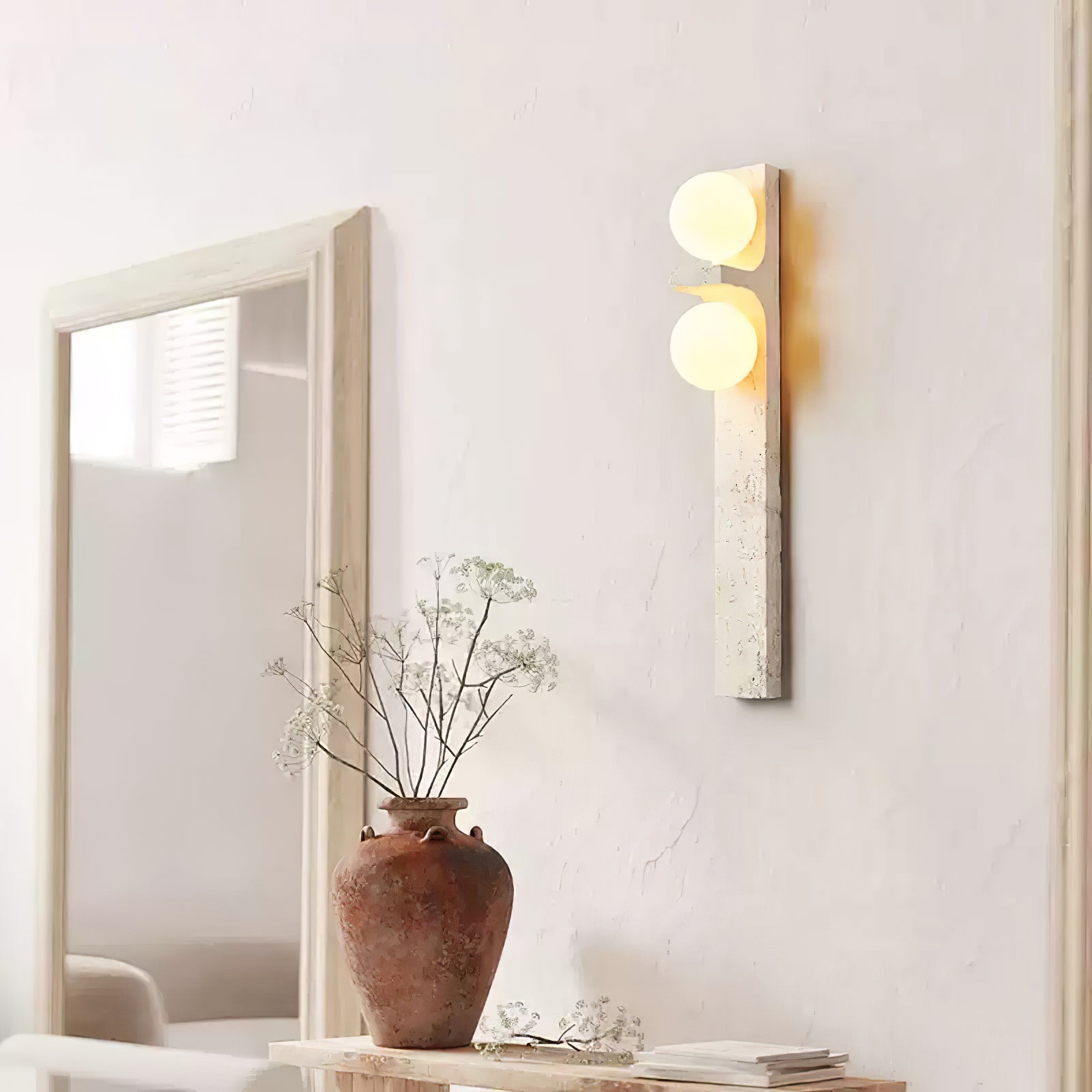 Asymmetrical Travertine Wall Sconce 2-Lights Dia 2.3″ x H 19.7″ / Yellow Travertine 1001 Wall lamp