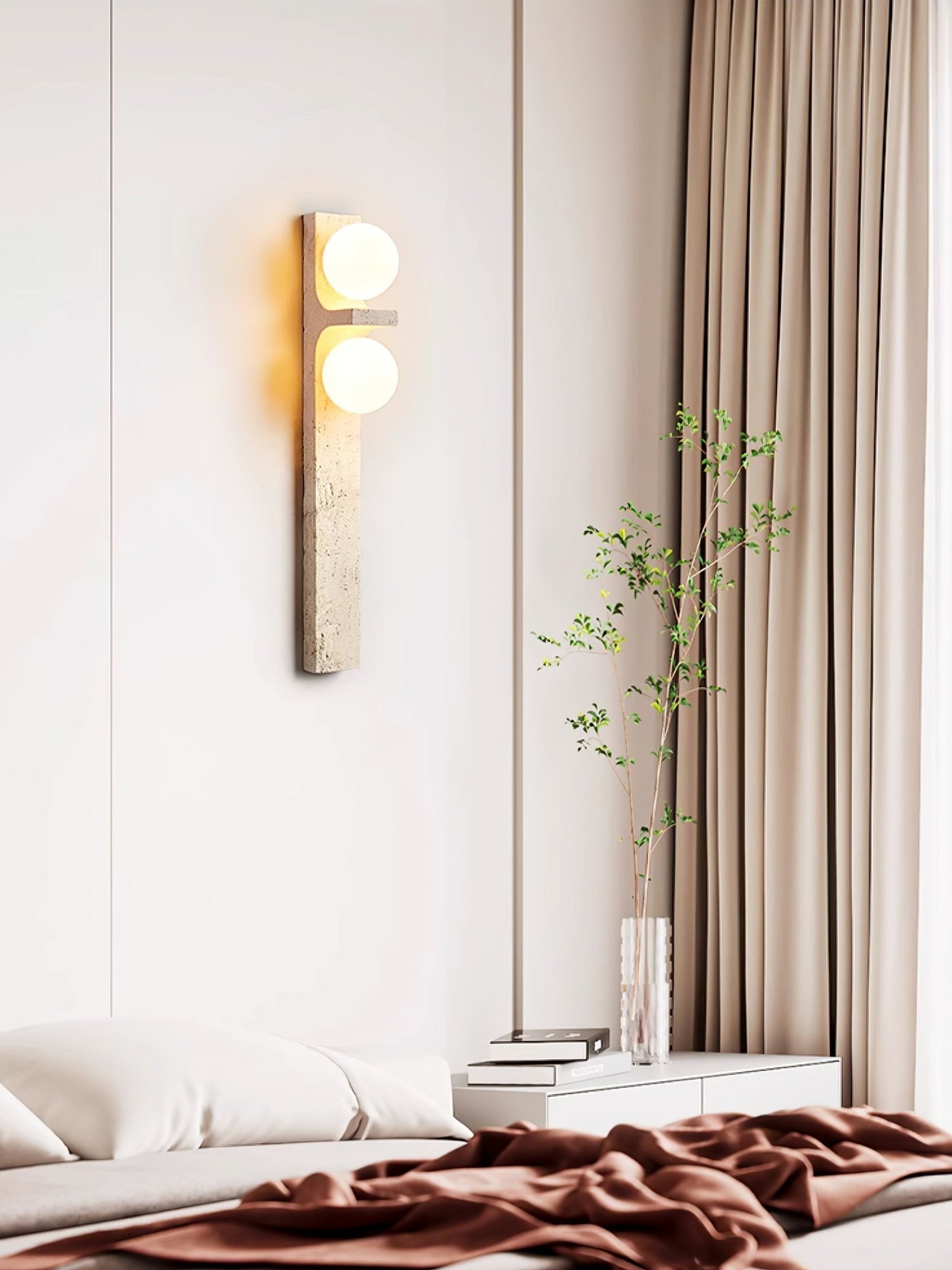 Asymmetrical Travertine Wall Sconce 2-Lights Dia 2.3″ x H 19.7″ / Yellow Travertine 1001 Wall lamp