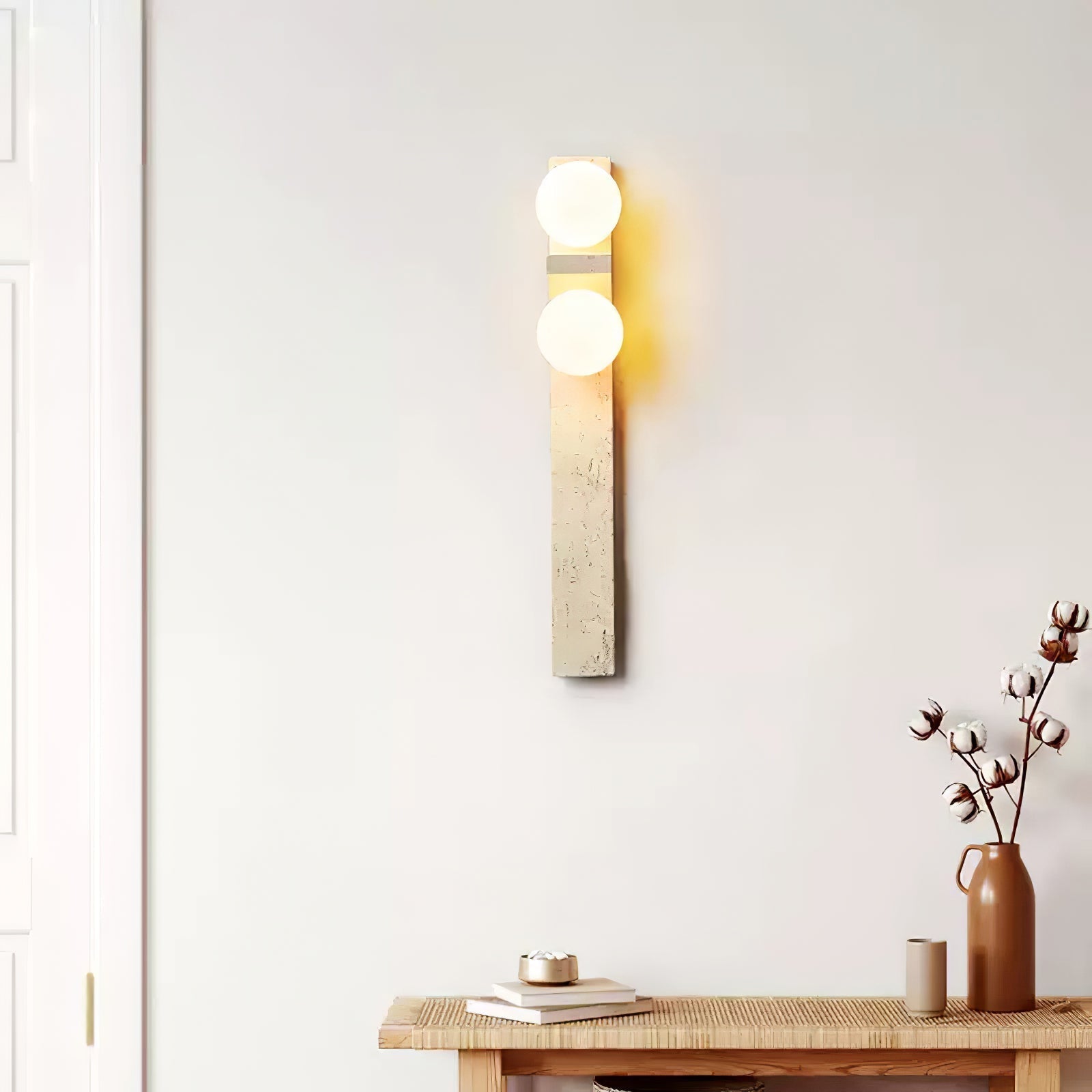 Asymmetrical Travertine Wall Sconce 2-Lights Dia 2.3″ x H 19.7″ / Yellow Travertine 1001 Wall lamp