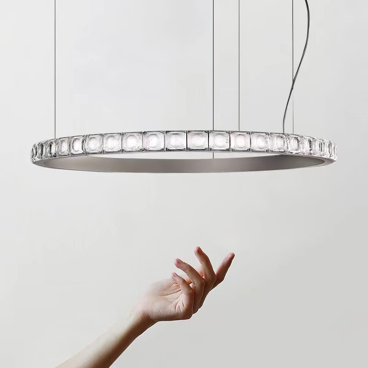 Aura Ring Chandelier ? 31.5″ x H 59″ / Dia 80cm x H 150cm / Silver / Warm Light Chandelier