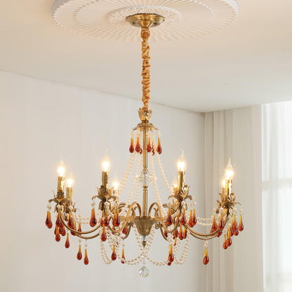 Aureate Amber Crystal Chandelier 8 heads Size: Dia 31.5″ x H 25.6″ / Dia 80cm x H 65cm / Gold & Amber Chandelier