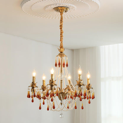 Aureate Amber Crystal Chandelier 6 heads Size: Dia 24.4″ x H 25.6″ / Dia 62cm x H 65cm / Gold & Amber Chandelier