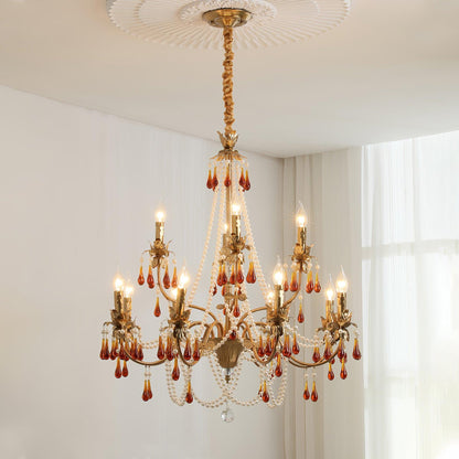 Aureate Amber Crystal Chandelier 8 + 4 heads Size: Dia 33.5″ x H 31.5″ / Dia 85cm x H 80cm / Gold & Amber Chandelier