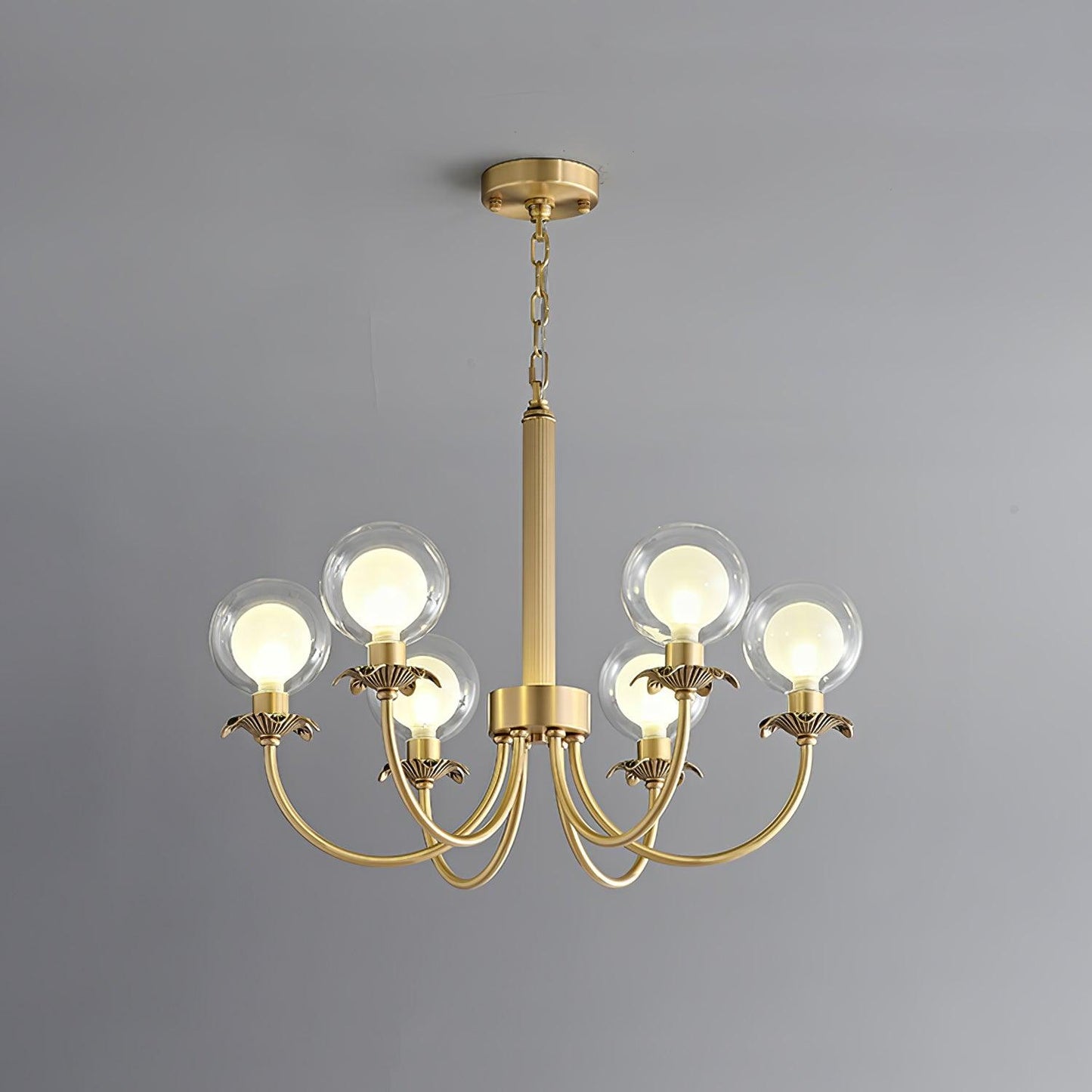 Aureate Radiance Glass Chandelier 6 heads Dia 25.6″ x H 15.7″ / Dia 65cm x H 40cm / Brass & Clear Chandelier