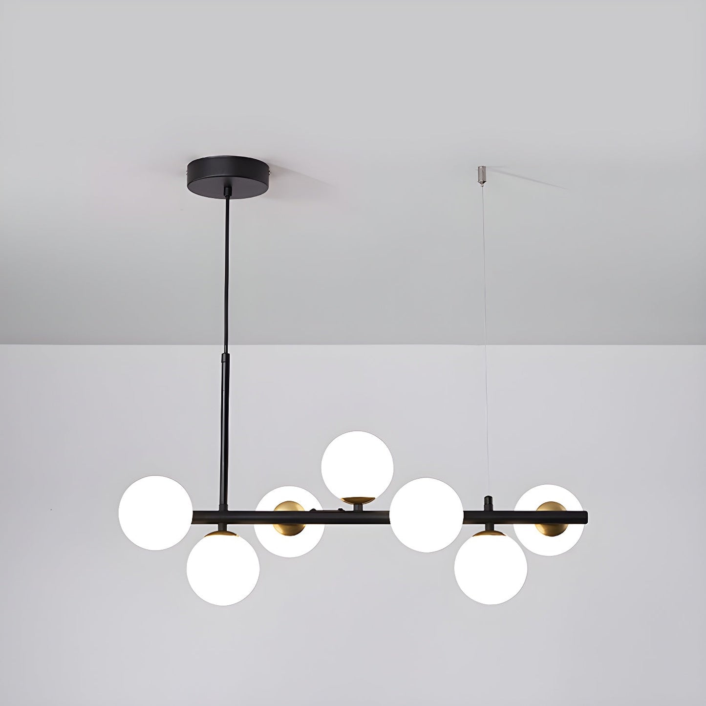 Aurelia Globe Chandelier 7-balls: ? 25.6″ x H 9.4″ / Black / Milk White 1001 Chandelier