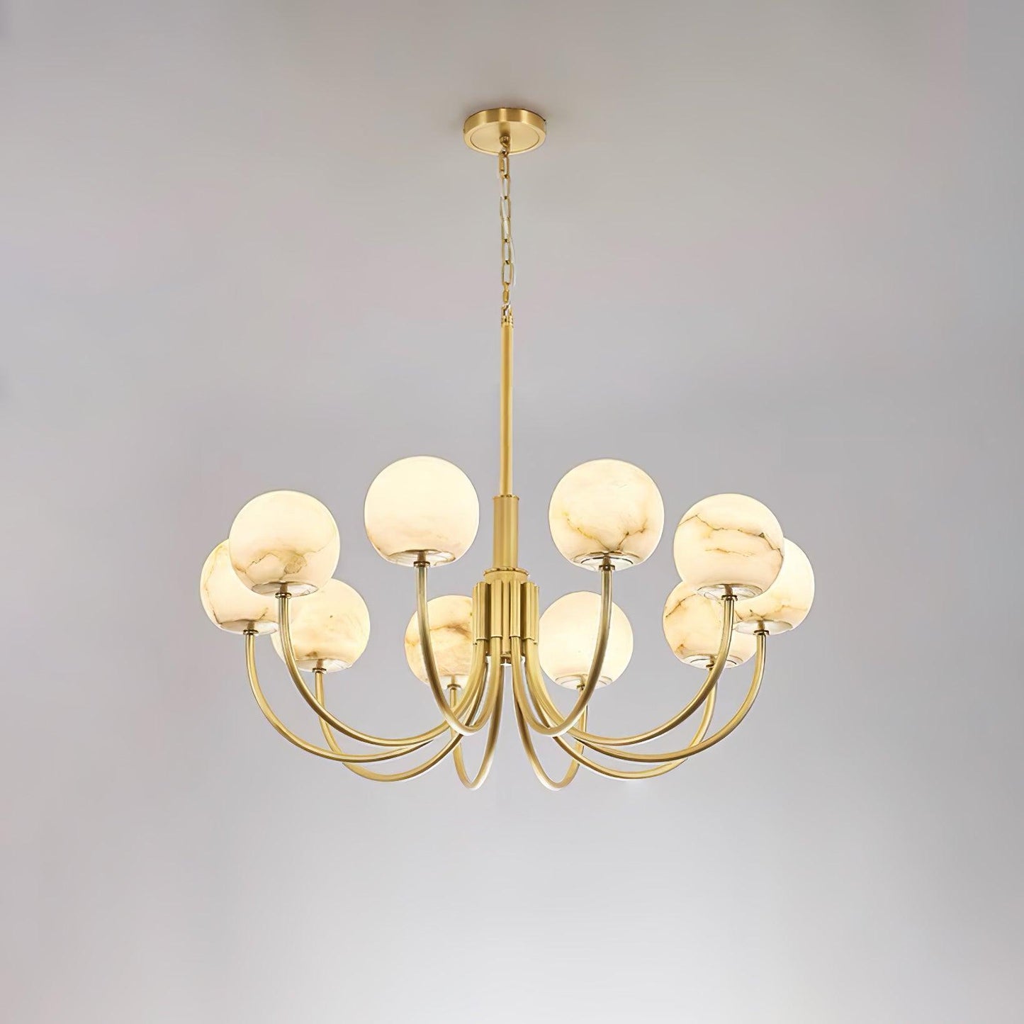 Aurelian Alabaster Globe Chandelier 10 Heads Dia 33.5″ x H 21.7″ / Dia 85cm x H 55cm / Brass & White Chandelier