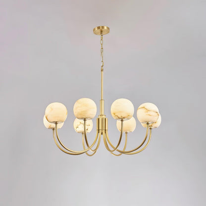 Aurelian Alabaster Globe Chandelier 8 Heads Dia 33.5″ x H 21.7″ / Dia 85cm x H 55cm / Brass & White Chandelier