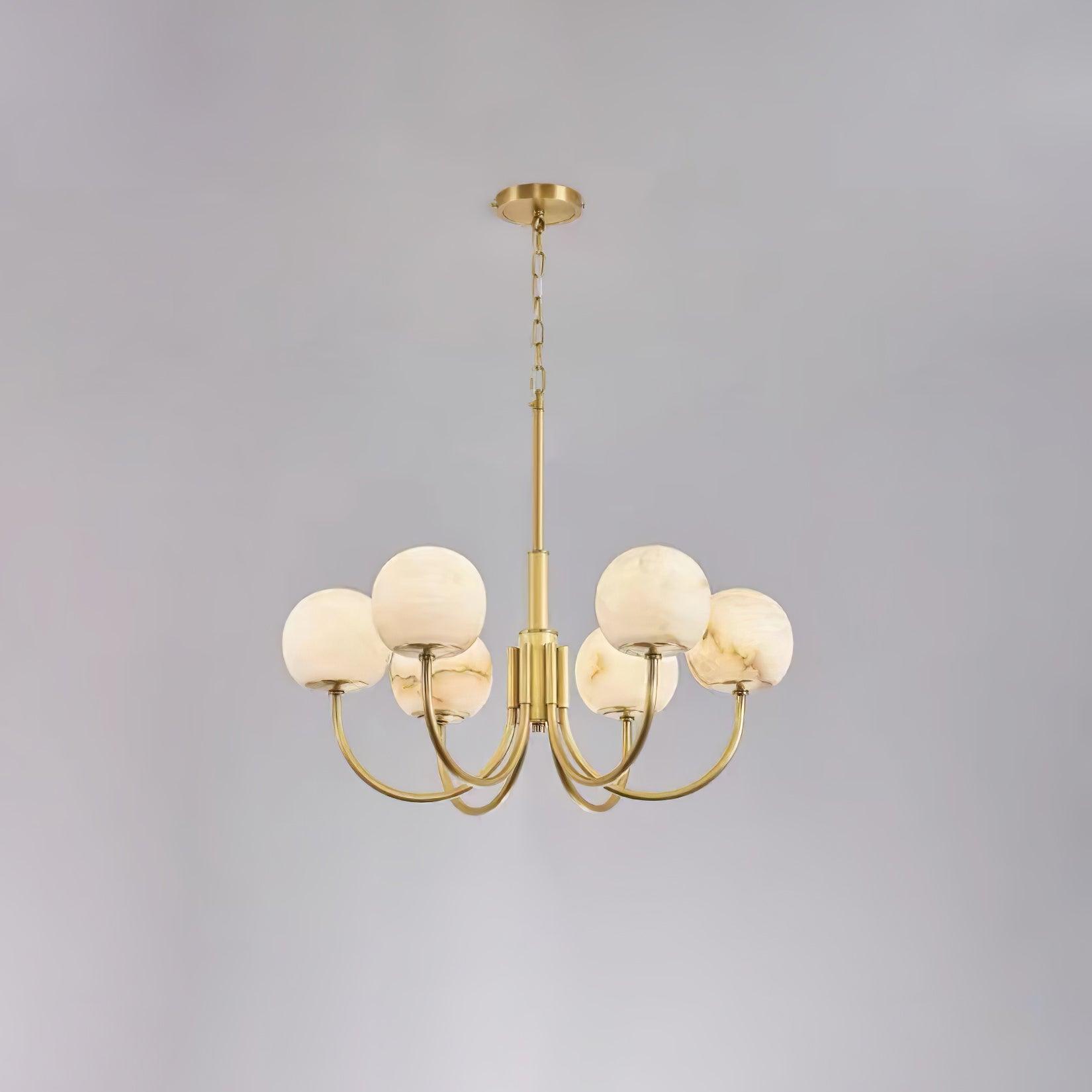 Aurelian Alabaster Globe Chandelier 6 Heads Dia 27.6″ x H 21.7″ / Dia 70cm x H 55cm / Brass & White Chandelier