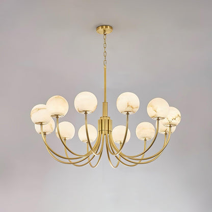 Aurelian Alabaster Globe Chandelier 12 Heads Dia 43.3″ x H 21.7″ / Dia 110cm x H 55cm / Brass & White Chandelier
