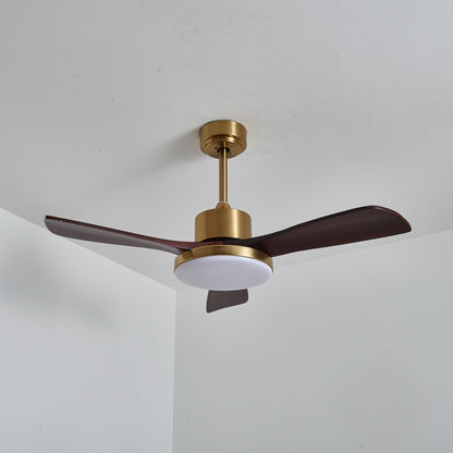 Aurevo Ceiling Fan Light Dia 52″ x H 15.7″ / Walnut Wood Color & Gold / Three-Color Changing Light 1001 Ceiling fan light