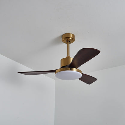 Aurevo Ceiling Fan Light Dia 42″ x H 15.7″ / Walnut Wood Color & Gold / Three-Color Changing Light 1001 Ceiling fan light