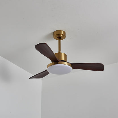 Aurevo Ceiling Fan Light Dia 36″ x H 15.7″ / Walnut Wood Color & Gold / Three-Color Changing Light 1001 Ceiling fan light