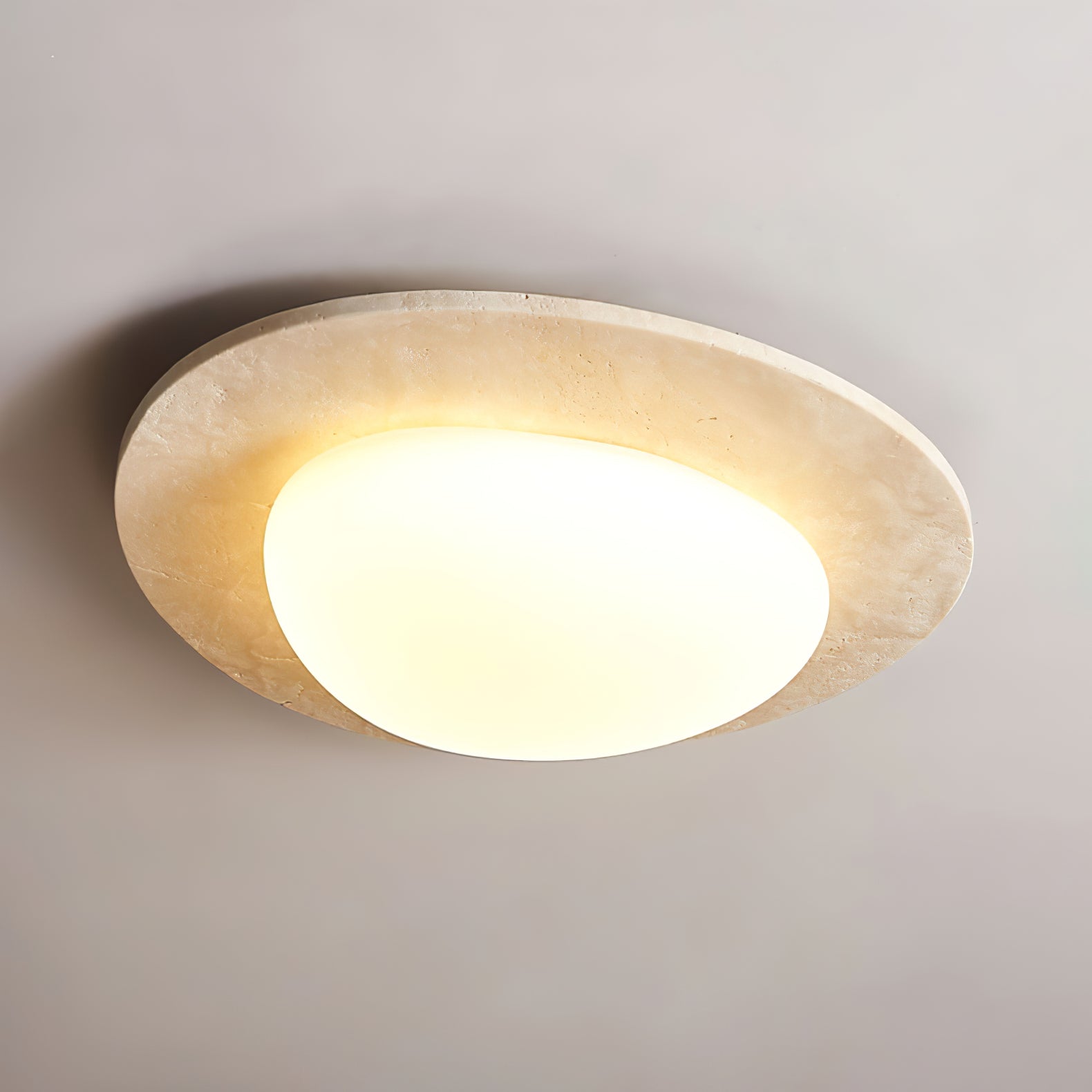Aurora Stone Ceiling Light L 12.6″ x W 11.4″ x H 4.7″ / Yellow Travertine & White / Warm Light 1001 Ceiling lamp