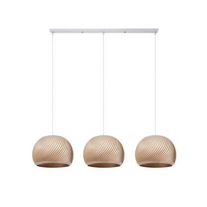 Aurora Whorl Wood Pendant Lamp 3 Heads M Long Canopy L 39.4″ x H 59.1″ / L 100cm x H 150cm / Wood Color / Warm Light