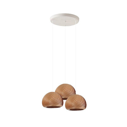 Aurora Whorl Wood Pendant Lamp 3 Heads S Round Canopy Dia 19.7″ x H 59.1″ / Dia 50cm x H 150cm / Dark Wood Color / Warm
