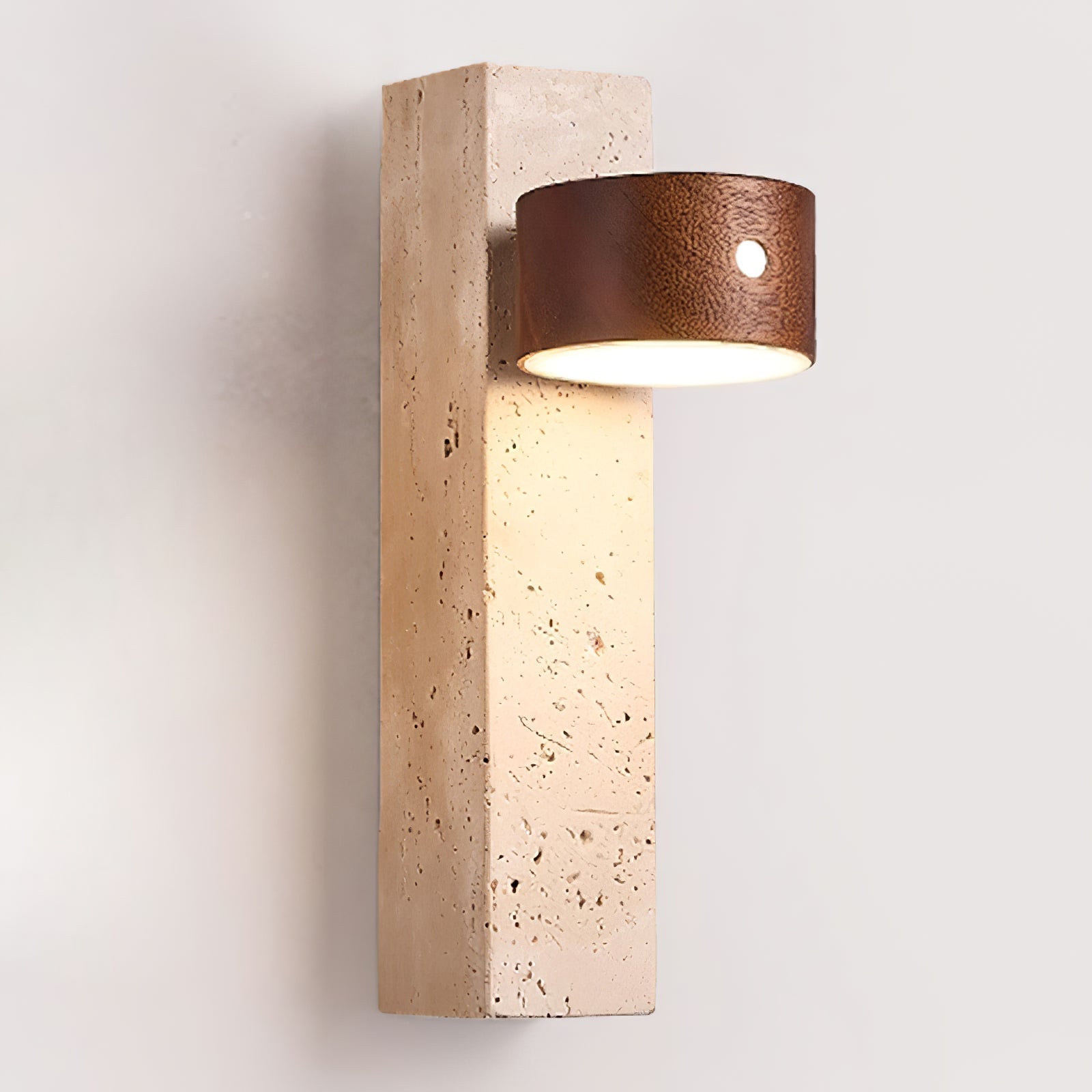 Axis Wood Rechargeable Wall Light Dia 2.8″ x H 9.1″ / Dark walnut & Yellow Travertine / USB charging plug & Warm Light