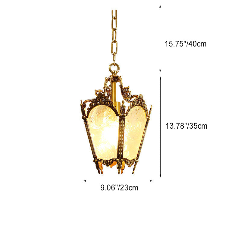 Traditional Vintage Ice Court Curve Glass Copper 1-Light Pendant Light For Living Room