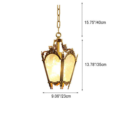 Traditional Vintage Ice Court Curve Glass Copper 1-Light Pendant Light For Living Room