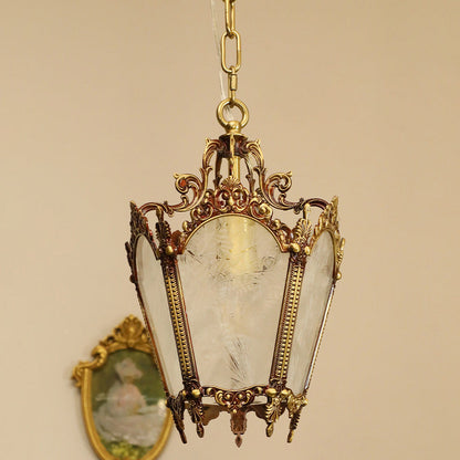 Traditional Vintage Ice Court Curve Glass Copper 1-Light Pendant Light For Living Room